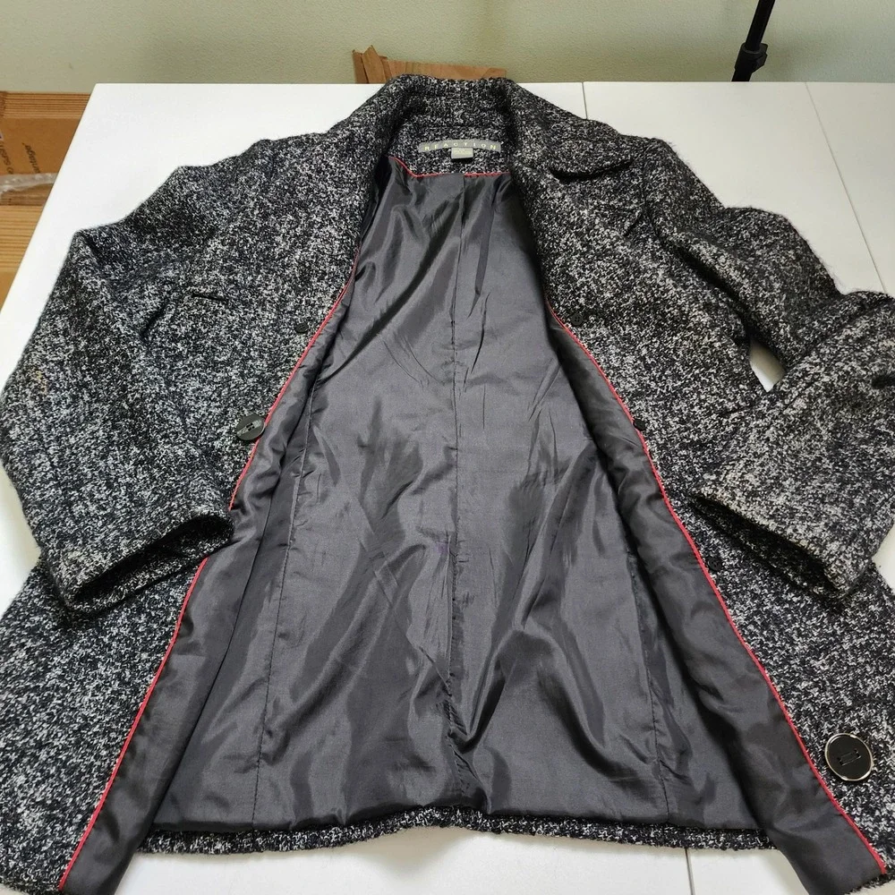 Kenneth Cole Reaction Womens Tweed Wool Blend Pea Coat Jacket Large‎ Black White
